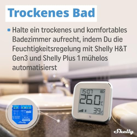 Sensor de temperatura y humedad WiFi Shelly H&T Gen3 para hogar inteligente, blanco