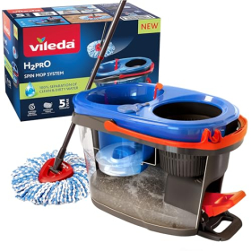 Vileda H2PrO Spin Mop, Wischmopp-Set mit Doppelkammer-Eimer