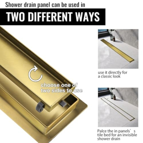 Desagüe de ducha de 120 cm, color dorado, 2 en 1 con filtro antiolor y colador para cabello.