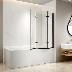Mampara de ducha plegable EMKE para bañera, 120 x 140 cm, color negro con cristal nano.