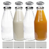 Mikken 4 botellas de vidrio de 500 ml con tapas plateadas, tapas de repuesto y etiquetas.