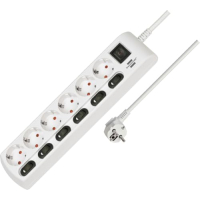 Brennenstuhl power strip with 6 sockets and individual switches, 2 m cable, white