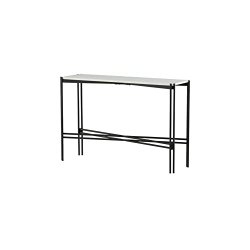 Mesa auxiliar Venture Home Razzia de estilo elegante, 110x30x75 cm, blanco terrazo/negro.