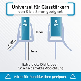 Sealis 2 Stück 80 cm Ersatz-Duschdichtungen für 5 mm, 6 mm, 7 mm, 8 mm Glastüren, Duschwand, Duschtür, Wasserabweiser, Stoßschutz (Packung)