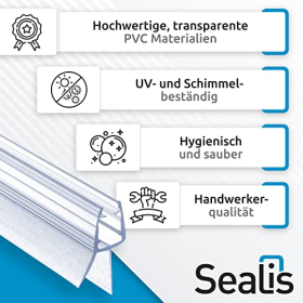 Sealis 2 Stück 80 cm Ersatz-Duschdichtungen für 5 mm, 6 mm, 7 mm, 8 mm Glastüren, Duschwand, Duschtür, Wasserabweiser, Stoßschutz (Packung)