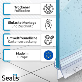 Sealis 2 Stück 80 cm Ersatz-Duschdichtungen für 5 mm, 6 mm, 7 mm, 8 mm Glastüren, Duschwand, Duschtür, Wasserabweiser, Stoßschutz (Packung)