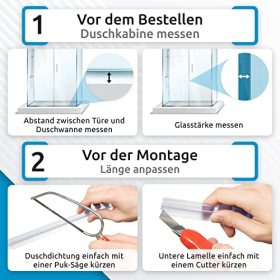 Sealis 2 Stück 80 cm Ersatz-Duschdichtungen für 5 mm, 6 mm, 7 mm, 8 mm Glastüren, Duschwand, Duschtür, Wasserabweiser, Stoßschutz (Packung)