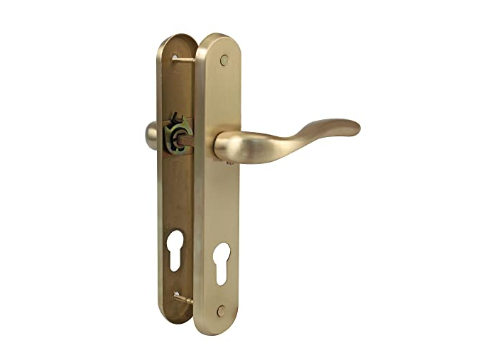 Amig Lena door handle set made of steel in satin brass Amig Lena door handle set made of steel in satin brass