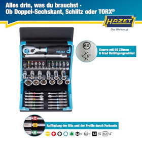 HAZET SmartCase 50-piece socket wrench set, 6.3 mm, hex & square, mobile