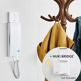 Nuki Opener Elektronisches Türschloss für Mehrfamilienhäuser, steuert Gegensprechanlage Türöffner mit Smartphone, elektrischer Türöffner, Nuki WiFi Bridge erforderlich