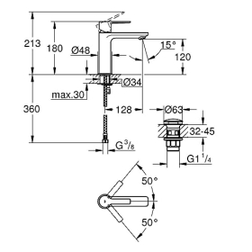 Смеситель для раковины Grohe Linear, 1/2 дюйма, размер S, хромированный