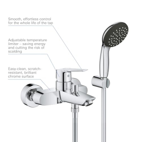 Conjunto de ducha Grohe Start para baño, montaje en pared, teleducha, flexo, inversor automático