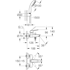 Conjunto de ducha Grohe Start para baño, montaje en pared, teleducha, flexo, inversor automático