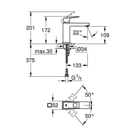 Grohe Eurocube Waschbeckenarmatur, Glatter Körper