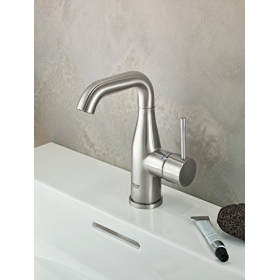 Grohe Essence basin mixer with pop-up waste in Supersteel