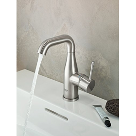 Grohe Essence basin mixer with pop-up waste in Supersteel