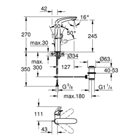 Eurostyle Einhand-Waschtischarmatur GROHE mit Ablaufgarnitur, L-Size, Chrom