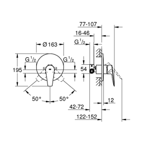 GROHE Start Edge Brausebatterie, Unterputz, Einhebelmischer mit Keramikkartusche, hochglänzende und langlebige Oberfläche, 1/2"-Anschluss, Chrom, 24202001