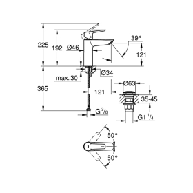 Grohe Quickfix Start Grifo de baño, monomando para lavabo, DN 15, tamaño M, cromado, con herramienta de montaje, 24204002