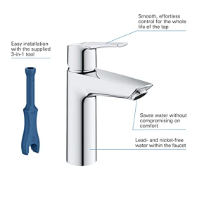 Grohe Quickfix Start Grifo de baño, monomando para lavabo, DN 15, tamaño M, cromado, con herramienta de montaje, 24204002