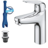 Grifo mezclador de lavabo GROHE Swift con función Eco y desagüe, cromado.