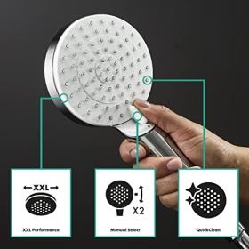 Hansgrohe Vernis Shape — душевая система с термостатом, тропическим душем и ручным душем