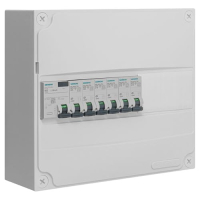 Siemens Vorbestückter Elektroverteiler 1-reihig, 13 Module mit 6 Leitungsschutzschaltern und FI-Schalter