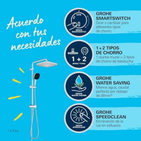 Душевая система Grohe Vitalio Comfort 250 Flex с переключателем режимов, 2 режима распыления, хромированная отделка