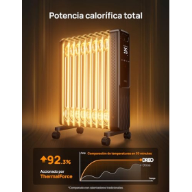 Dreo Radiador de Aceite 2000W, Calentador de Aceite Eléctrico Portátil 9 Elementos Condo a Distance, Temporizador 24h, 3 Ajustes de Calor, 4 Modes, захист від sobrecalentamiento