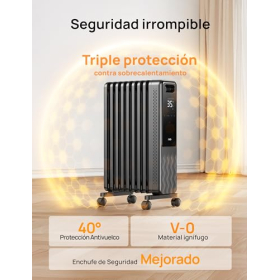 Dreo Radiador de Aceite 2000W, Calentador de Aceite Eléctrico Portátil 9 Elementos Condo a Distance, Temporizador 24h, 3 Ajustes de Calor, 4 Modes, захист від sobrecalentamiento