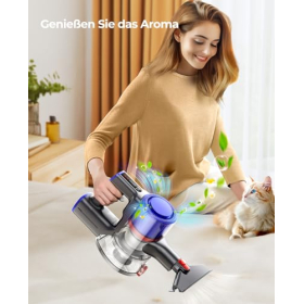 Fieety 550W/45000Pa Akku Staubsauger, 60 Min Staubsaugen Kabellos, Super Leise, 6in1 Aroma Akkustaubsauger mit Ladestation, Tierhaardüse, 99,9% Filterleistung für