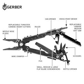 Gerber Blade-less Multitool with nylon sheath, 14 functions