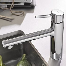 Grifo de cocina Grohe Concetto extraíble de doble caño, alta presión, cromado
