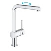 GROHE, grifo de cocina (caño alto extraíble, forma de L, bajo caudal)