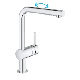 GROHE, кухонный смеситель (высокий выдвижной излив, L-образная форма, низкий расход)