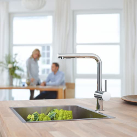 GROHE, kitchen faucet (high pull-out spout, L-shape, low flow)