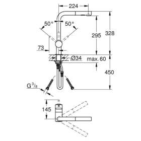 GROHE, kitchen faucet (high pull-out spout, L-shape, low flow)
