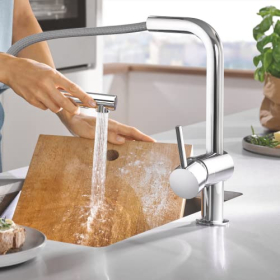 GROHE, kitchen faucet (high pull-out spout, L-shape, low flow)