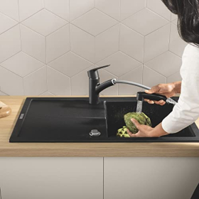 GROHE Start Spültischarmatur, 1/2 Zoll, ausziehbare Handbrause, Mattschwarz