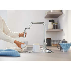 GROHE Start QuickFix Ausziehbare Doppelbrause, hoher U-Auslauf, 360° Schwenkbereich, Chrom