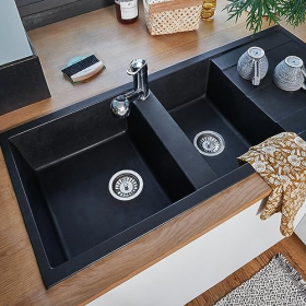 Complete drain set for 2 basins Wirquin D60, siphon, overflow, pipe, chrome