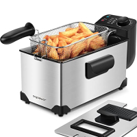 Aigostar Ushas 30HEZ – 3 Liter Fritteuse, 2200 Watt Leistung und Deckel mit Sichtfenster. Edelstahl Typ 304 und vollständig abnehmbarer Ölablassbehälter