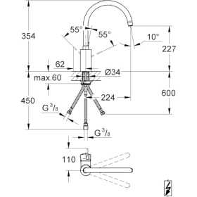 Grifo de cocina Grohe Eurosmart C, baja presión, cromado, 354 mm