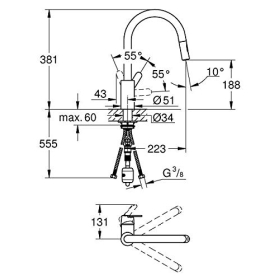 GROHE, Küchenarmatur (hoher Auslauf, C-Form, geringer Wasserverbrauch)