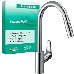 Grifo de cocina hansgrohe Focus M41 con ducha extraíble, 2 modos de chorro y tubo giratorio