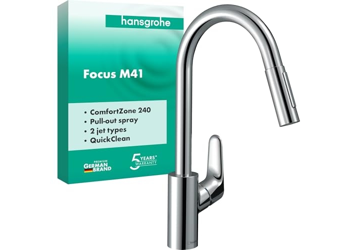 Grifo de cocina hansgrohe Focus M41 con ducha extraíble, 2 modos de chorro y tubo giratorio Grifo de cocina hansgrohe Focus M41 con ducha extraíble, 2 modos de chorro y tubo giratorio