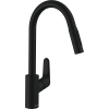 Hansgrohe Focus M41 - Grifo de cocina extraíble, 2 chorros, negro mate