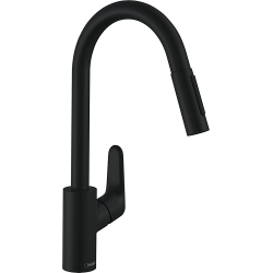 Hansgrohe Focus M41 - Grifo de cocina extraíble, 2 chorros, negro mate