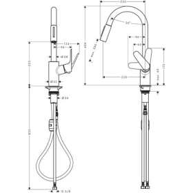 Hansgrohe Focus M41 - Kitchen faucet, pull-out, 2 spray patterns, matte black