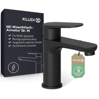 KLUDI-X1 Waschbeckenarmatur, Niederdruck, Schwarz Matt, 95mm Auslaufhöhe, mit 3 Anschluss-Schläuchen